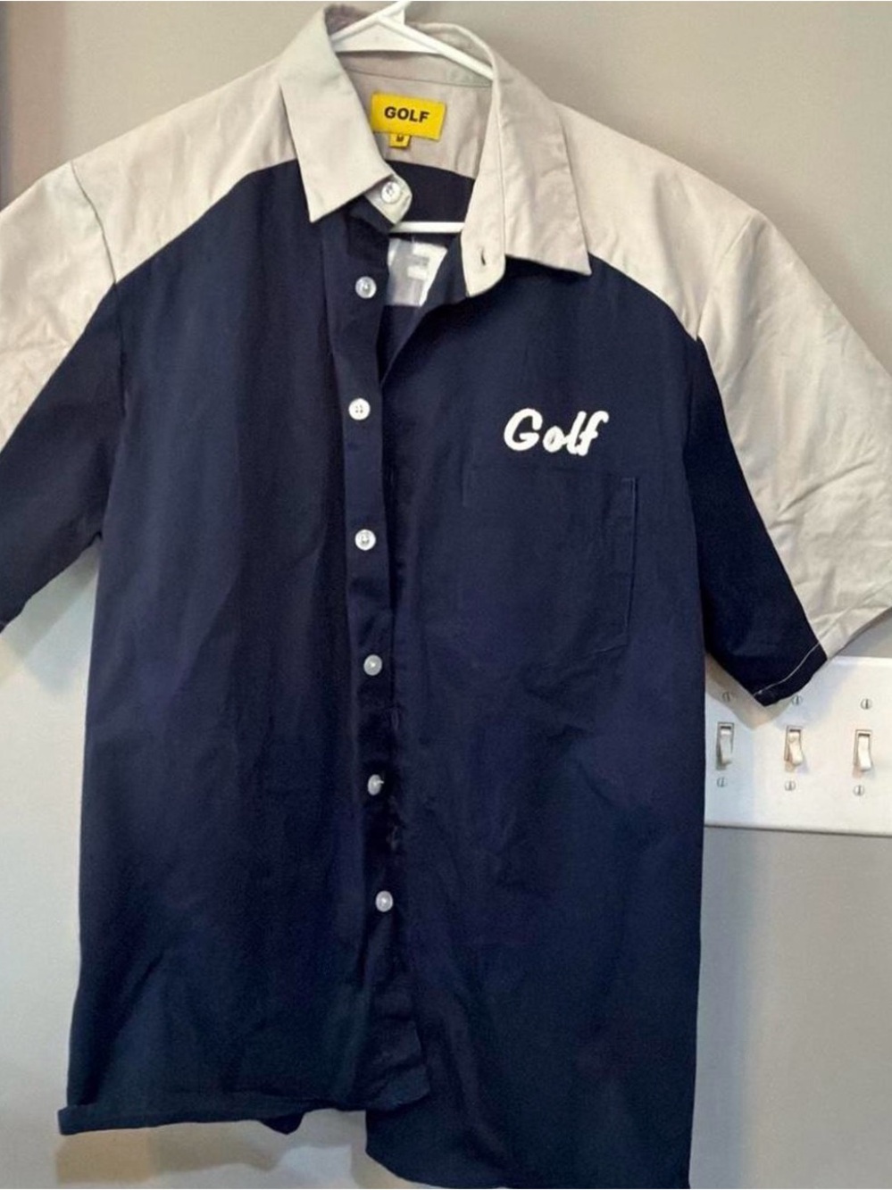 Golf Wang Navy and Beige Short-Sleeve Button-Up Shirt